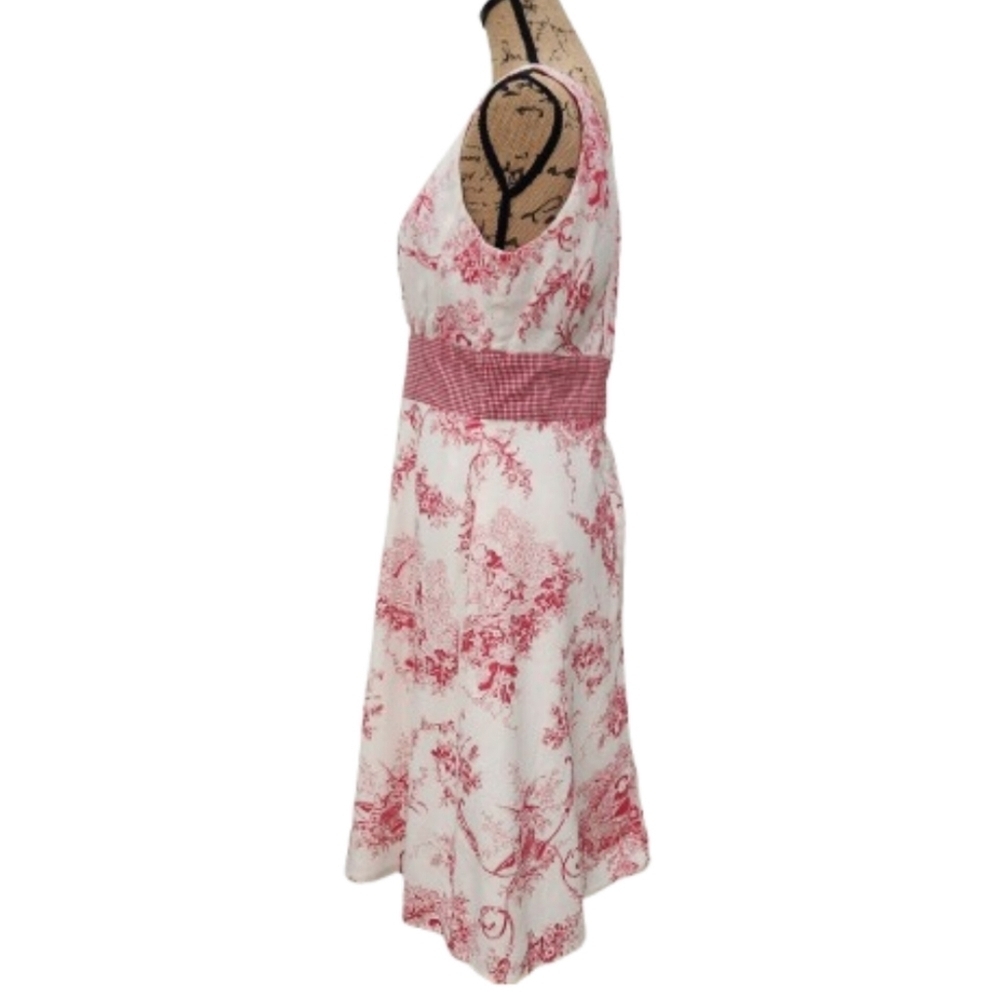 Vintage Sam TY Y2K Toile Linen Midi Dress White/Pink US Womens 10 - Picture 8 of 9